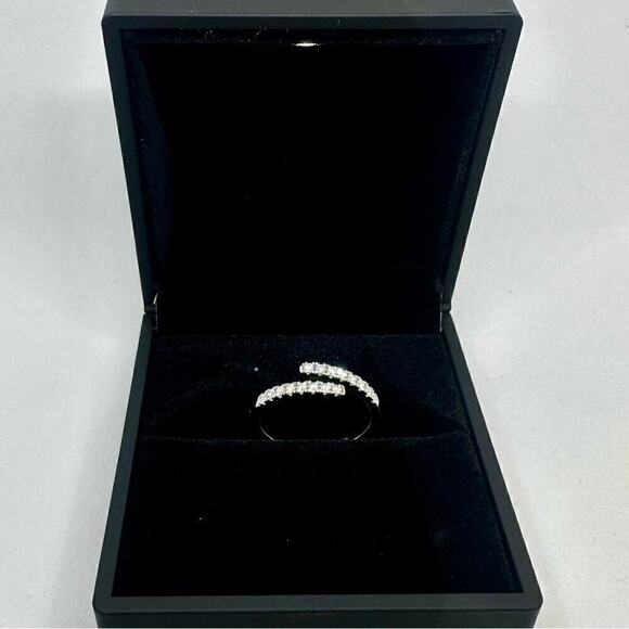 Moissanite Diamond Band Split Half Eternity Stackable Ring 18k Plated Adjustable - Picture 12 of 16